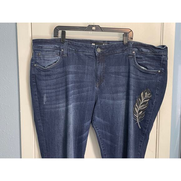 Kut From the Kloth Jeans Size 24W High Rise Boyfriend Embroidered Feathers Boho - Picture 2 of 9